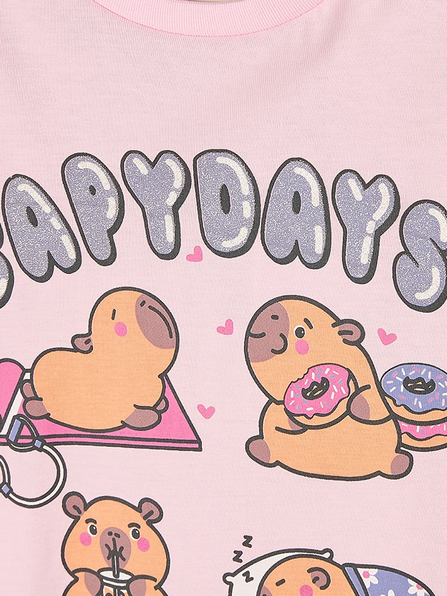 Cotton Round Neck Long Sleeves Pyjama Set with Capybara Print