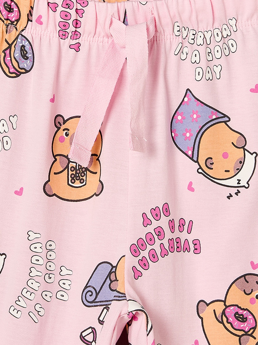 Cotton Round Neck Long Sleeves Pyjama Set with Capybara Print