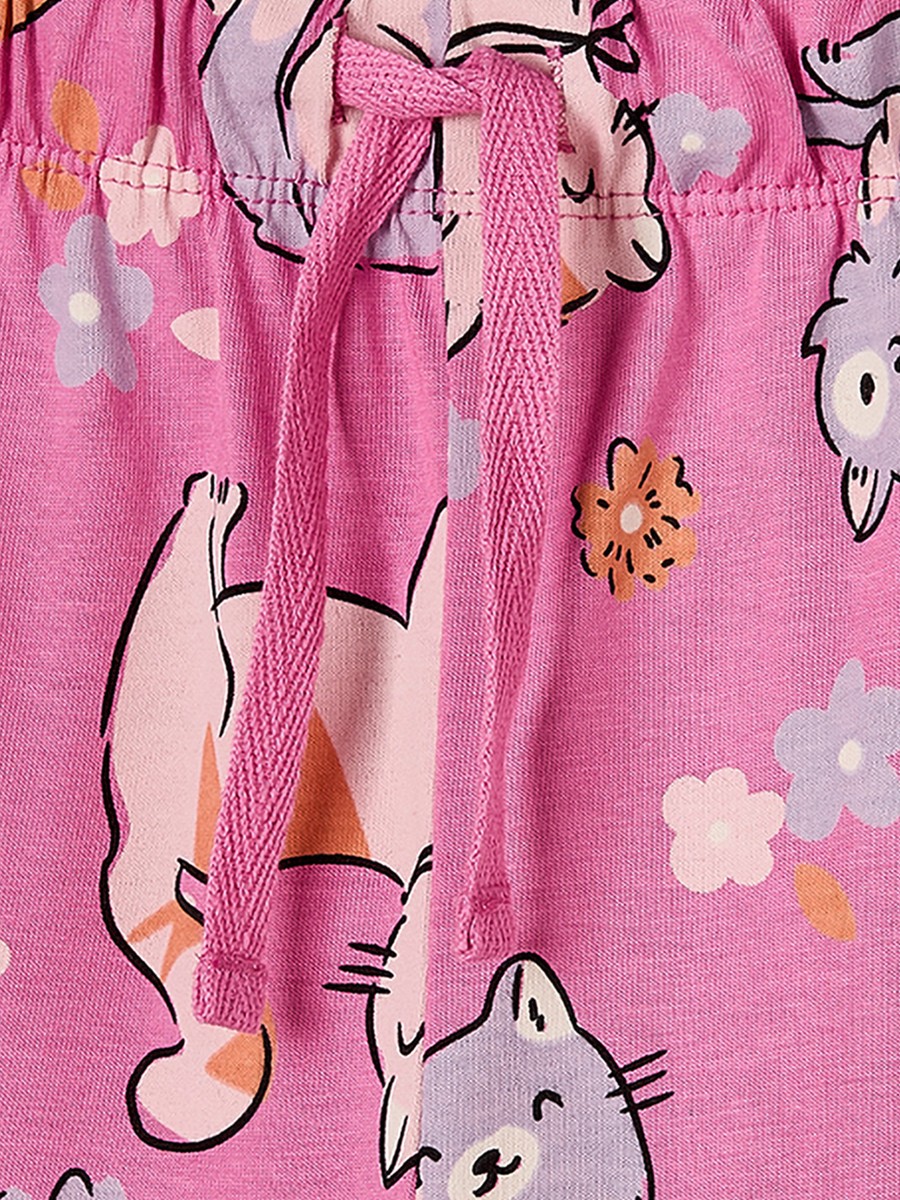 Cotton Crew Neck Long Sleeves Pyjama Set with Cat Print