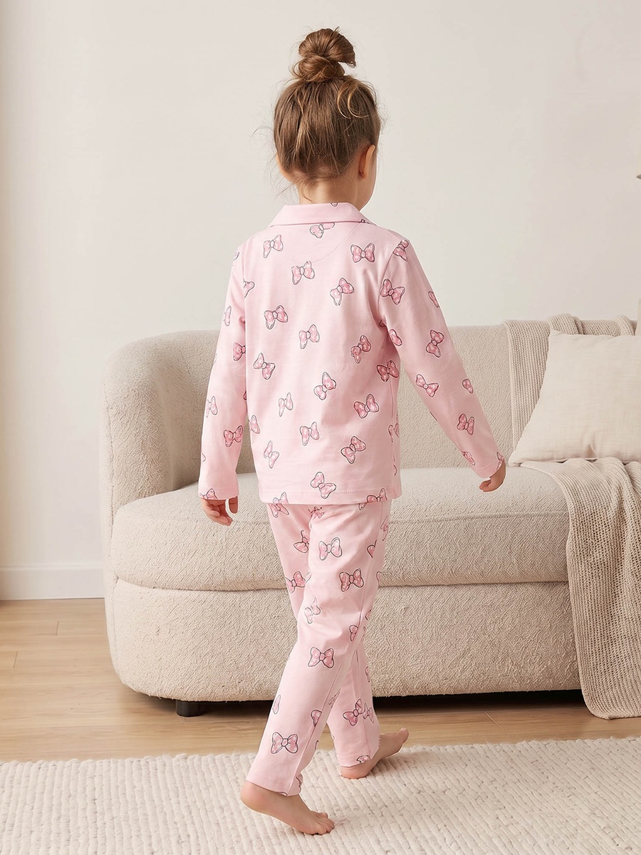 Cotton Collared Long Sleeves Pyjama Set with Minnie Mouse Print