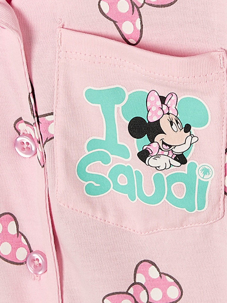 Cotton Collared Long Sleeves Pyjama Set with Minnie Mouse Print
