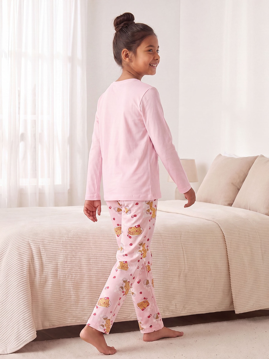 Cotton Crew Neck Long Sleeves Pyjama Set with Pancake Print