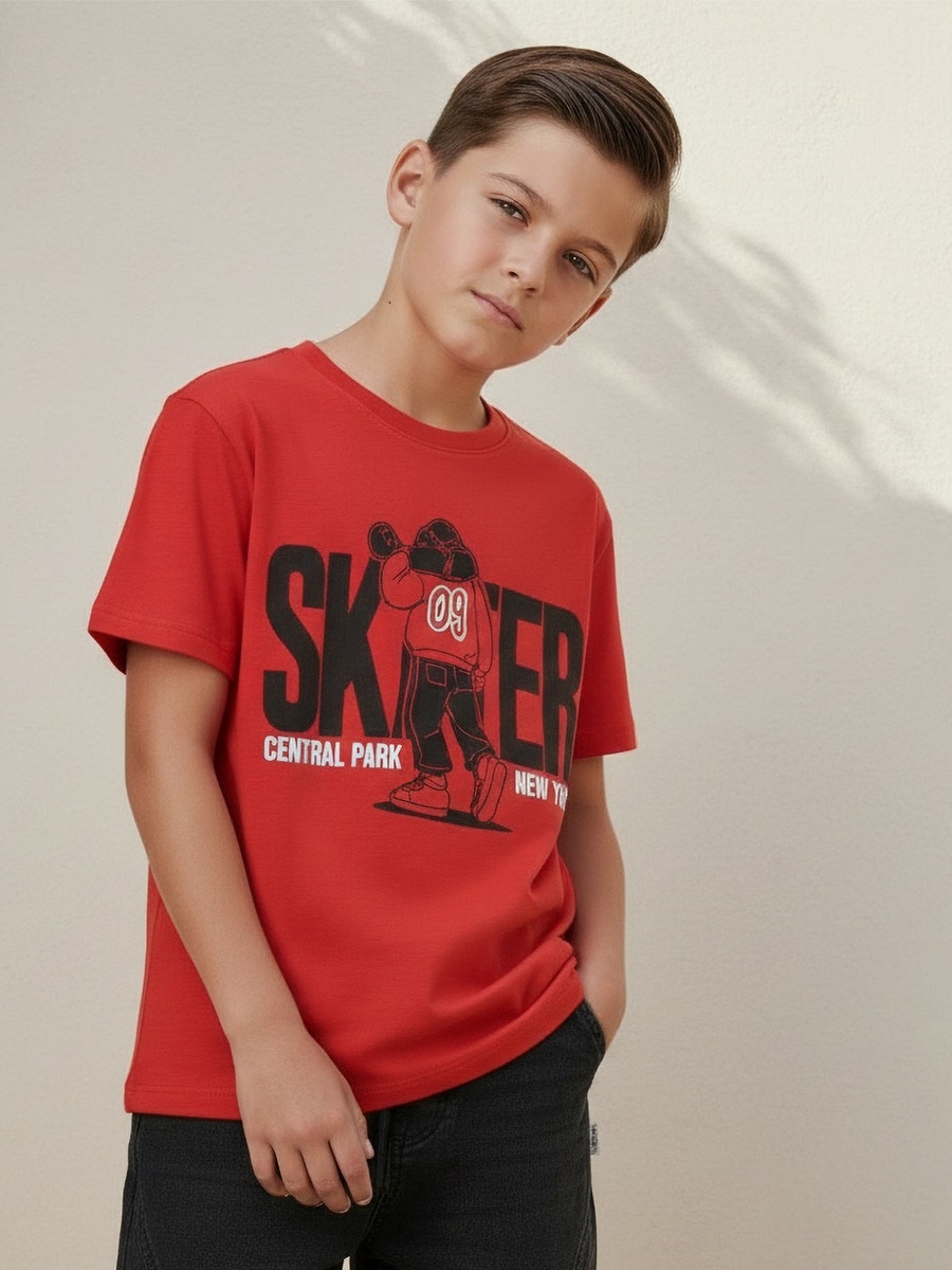 Crew Neck Short Sleeves T-Shirt and Pants Set with Skater Print