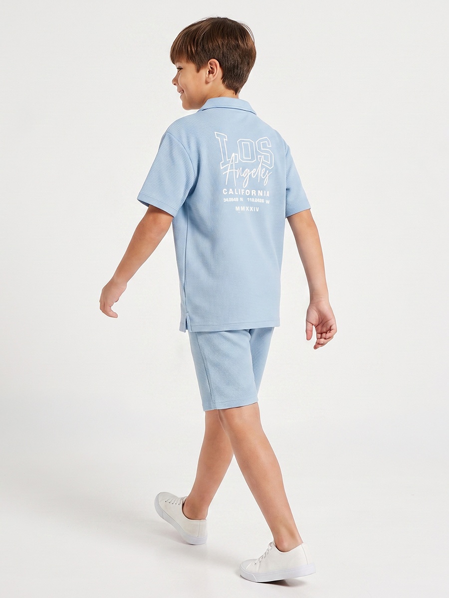 Camp Collar Short Sleeves Shirt and Shorts Set with Los Angeles Embroidery