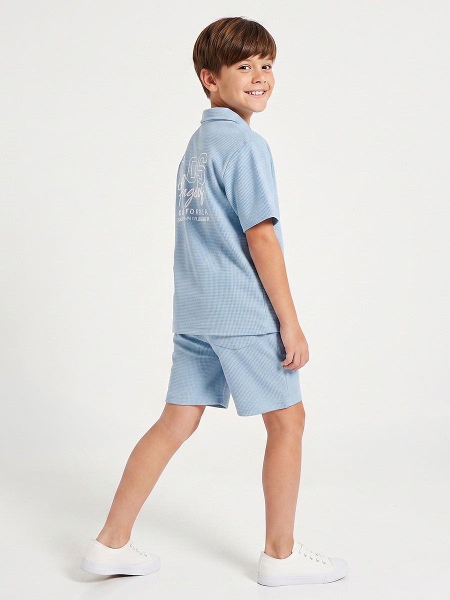 Camp Collar Short Sleeves Shirt and Shorts Set with Los Angeles Embroidery