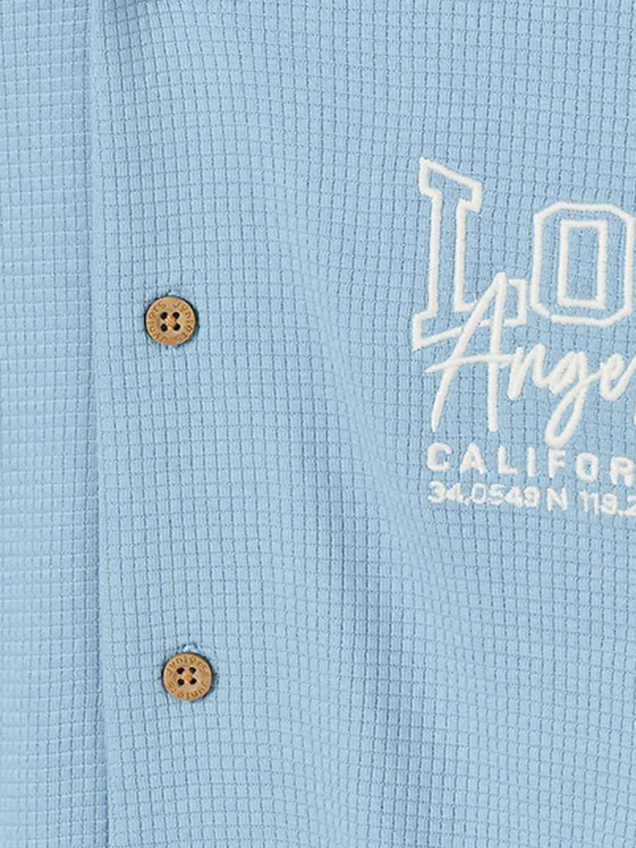 Camp Collar Short Sleeves Shirt and Shorts Set with Los Angeles Embroidery