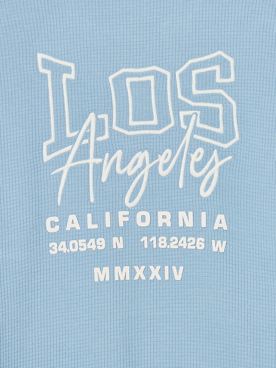Camp Collar Short Sleeves Shirt and Shorts Set with Los Angeles Embroidery