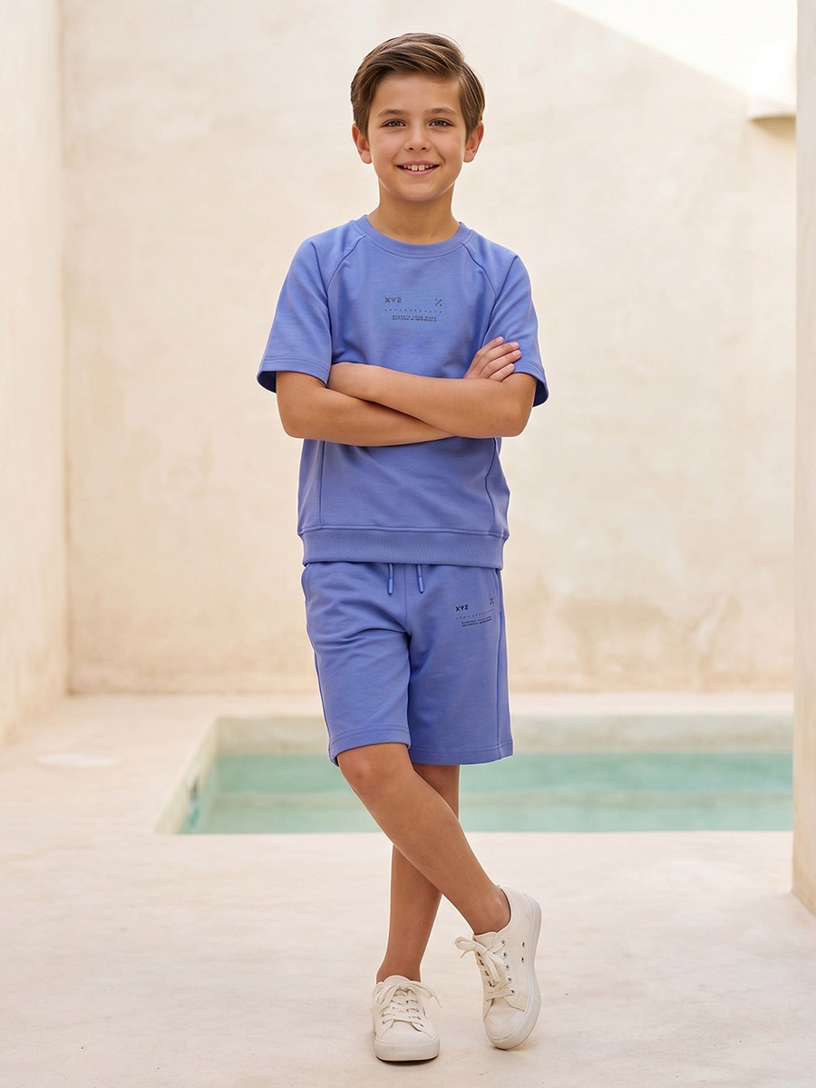 Crew Neck Short Sleeves T-Shirt and Shorts Set with Slogan Print
