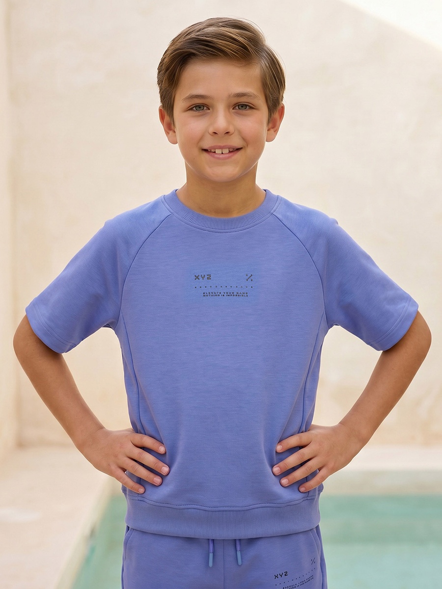Crew Neck Short Sleeves T-Shirt and Shorts Set with Slogan Print