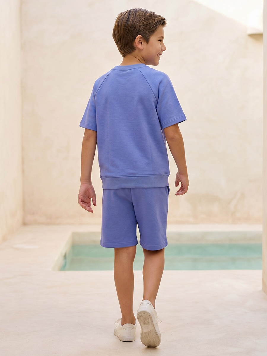 Crew Neck Short Sleeves T-Shirt and Shorts Set with Slogan Print