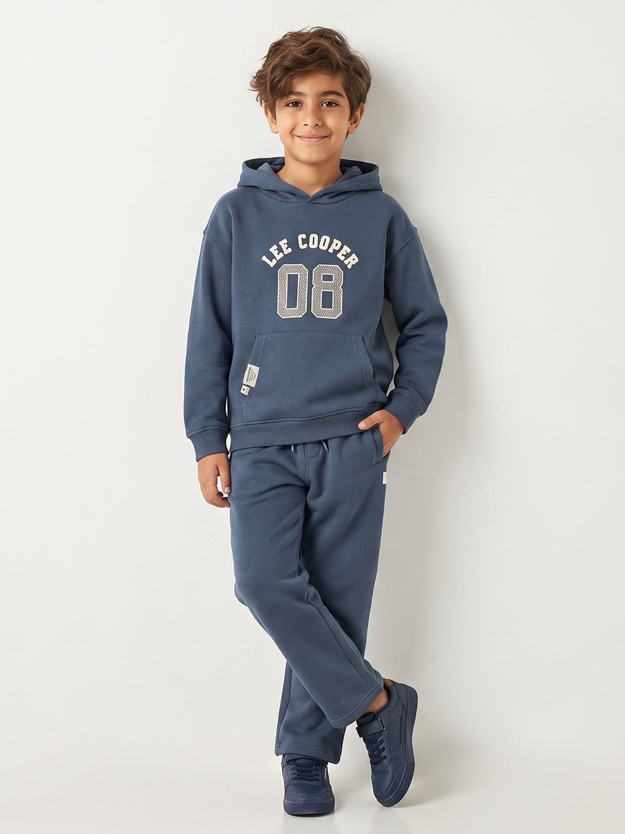 Hooded Neck Long Sleeves Sweatshirt and Pants Set with Logo Print