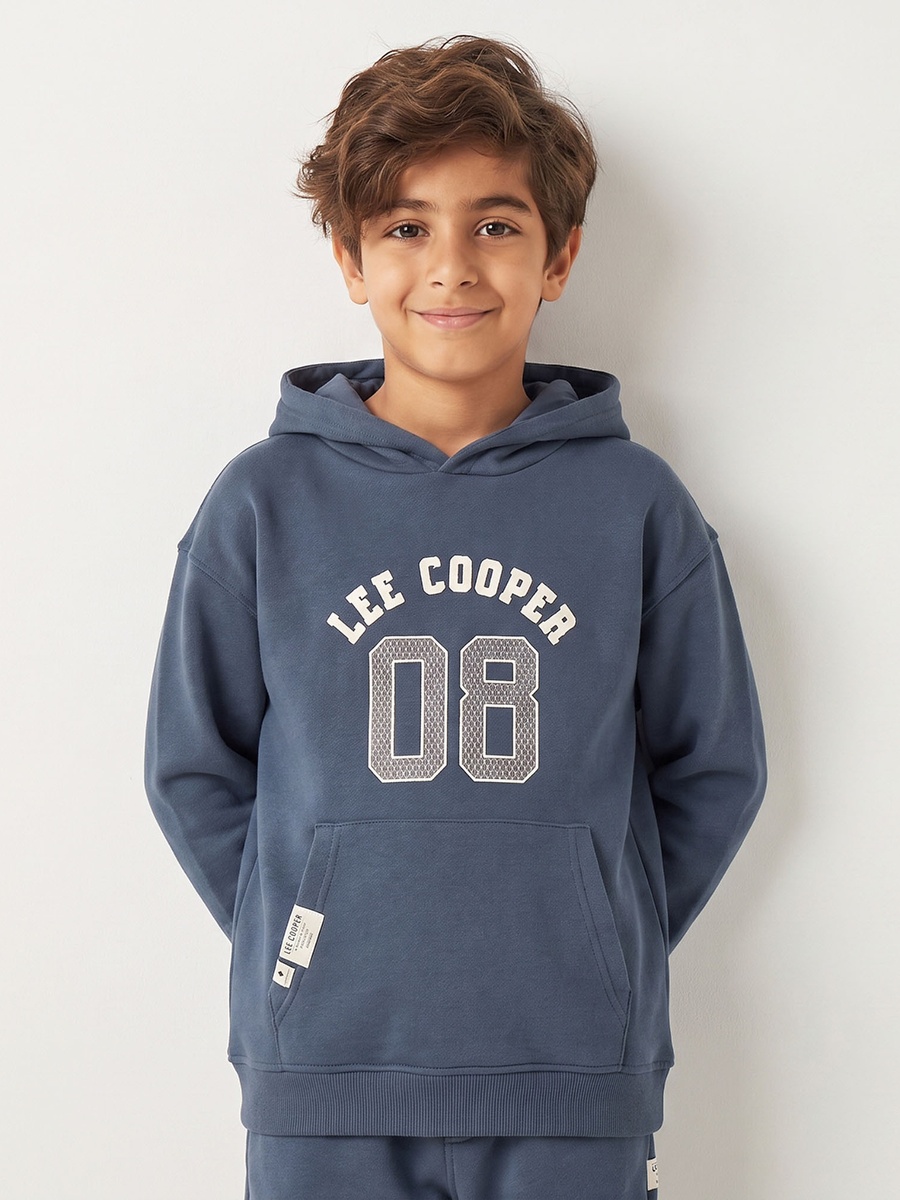 Hooded Neck Long Sleeves Sweatshirt and Pants Set with Logo Print