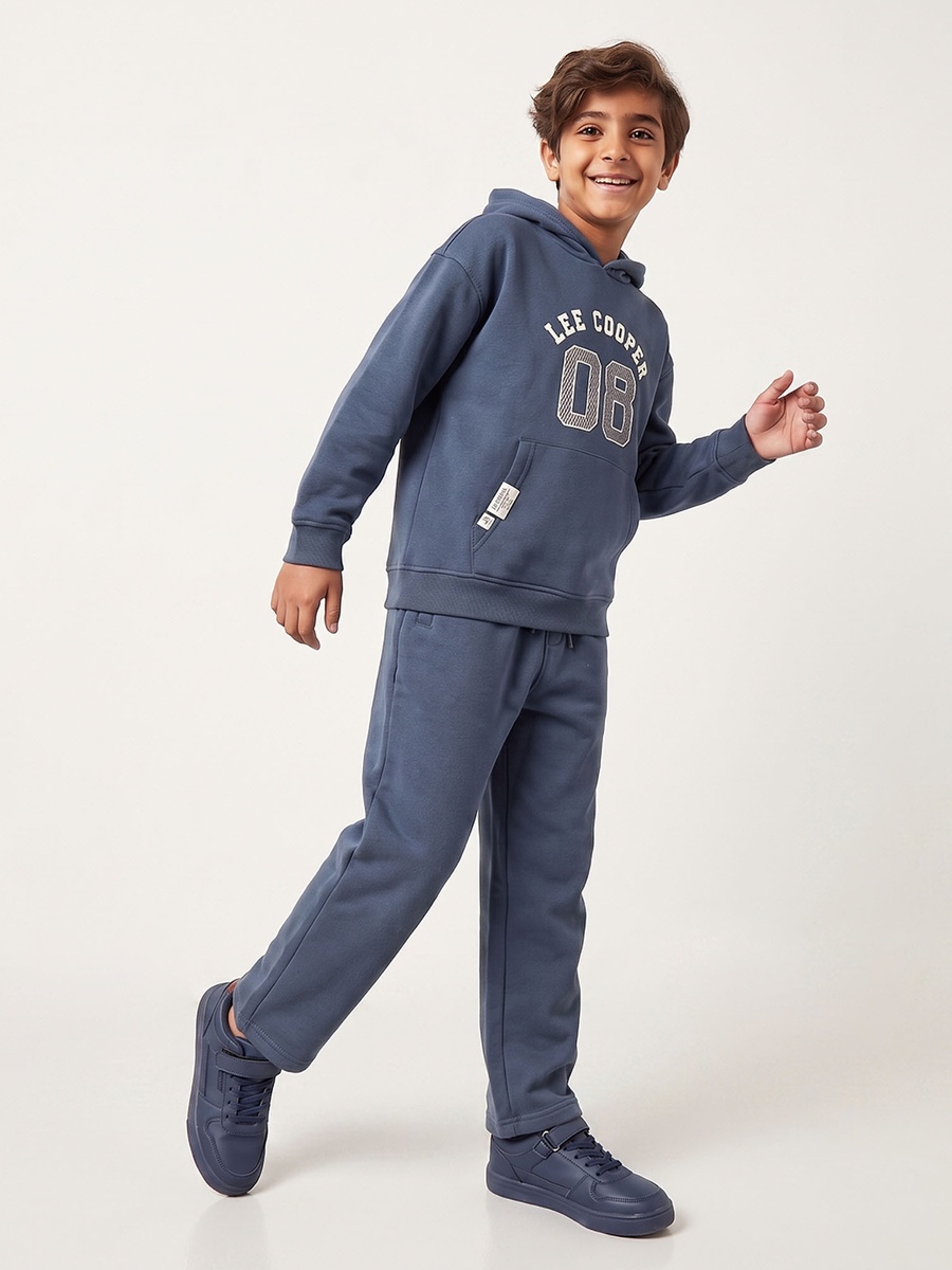 Hooded Neck Long Sleeves Sweatshirt and Pants Set with Logo Print