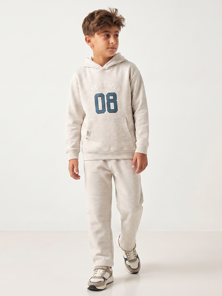 Hooded Long Sleeves Hoodie and Track Pants Set with Varsity Print