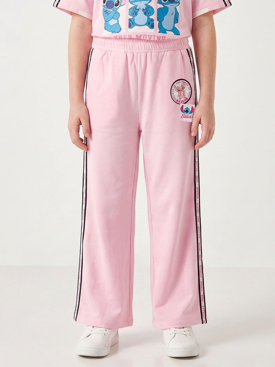 Crew Neck Short Sleeves T-Shirt and Pants Set with Stitch Print