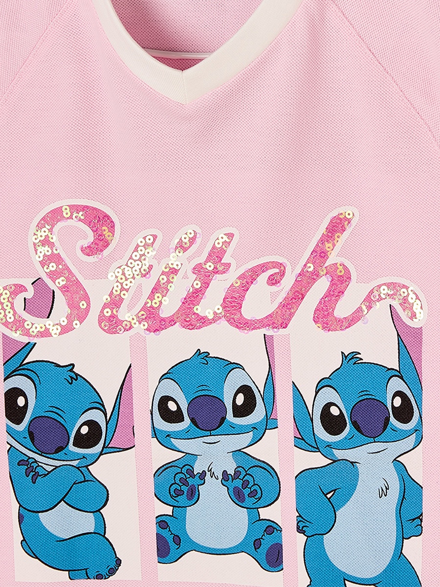 Crew Neck Short Sleeves T-Shirt and Pants Set with Stitch Print