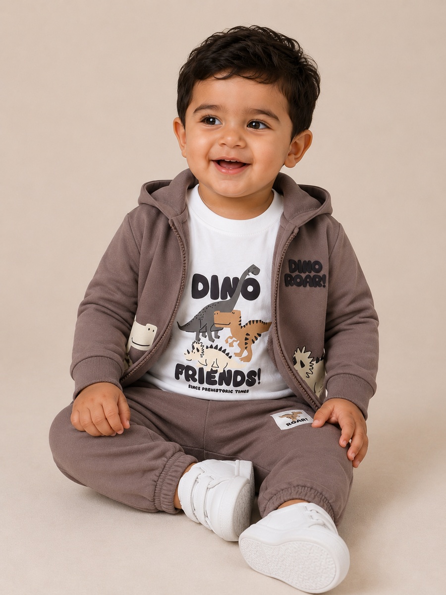 Baby Boys Dino Friends 3-Piece Hoodie, T-Shirt and Joggers Set