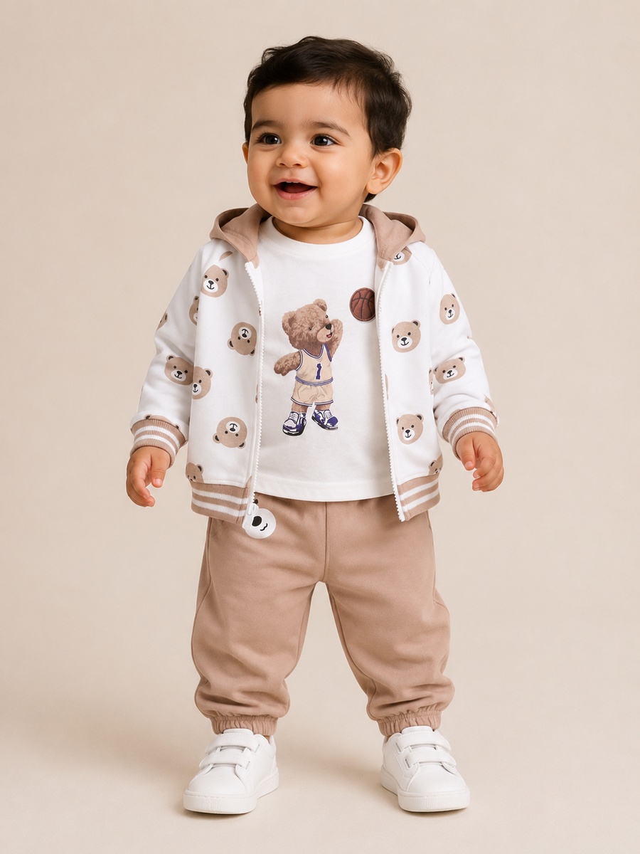 Baby Boys 3-Piece Printed Zip Hoodie, Top and Joggers Set