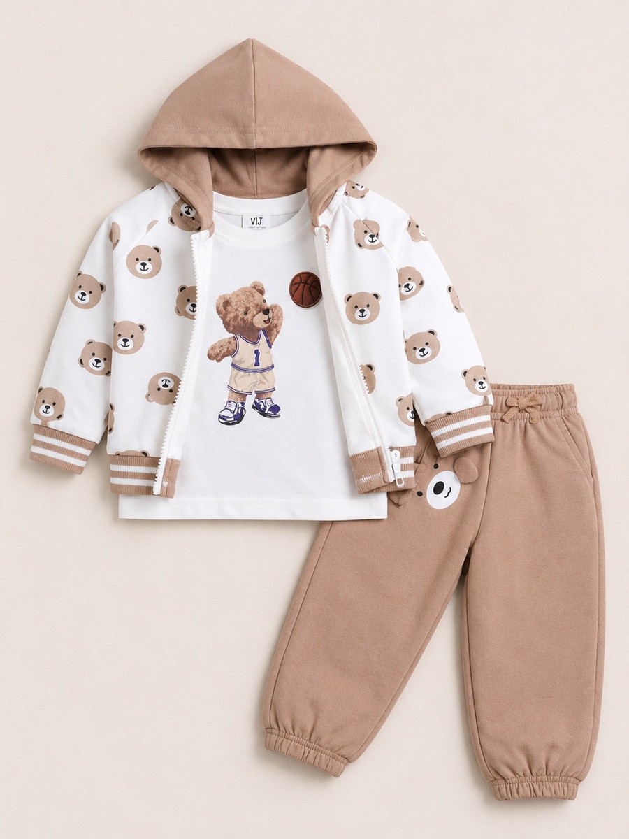 Baby Boys 3-Piece Printed Zip Hoodie, Top and Joggers Set
