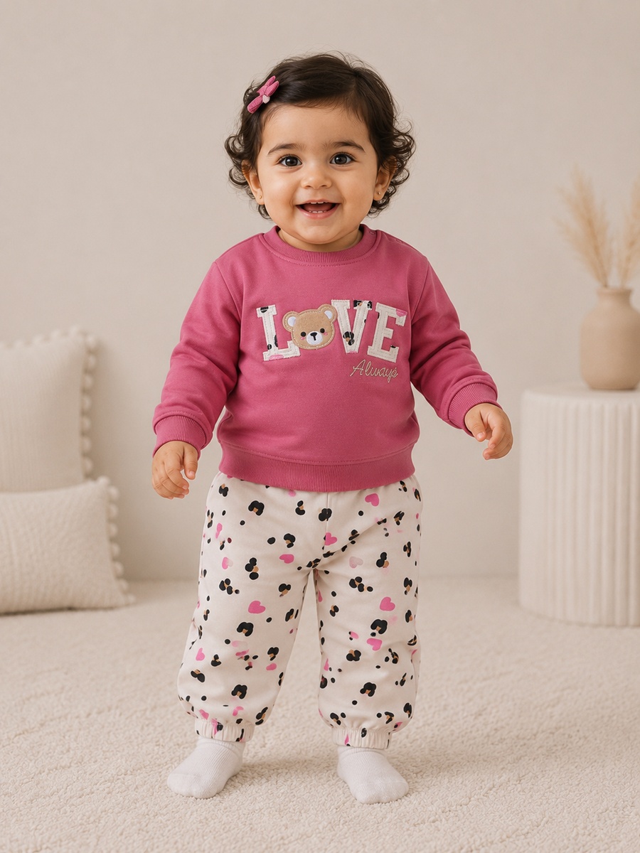 Girls Graphic Sweatshirt and Printed Joggers Set