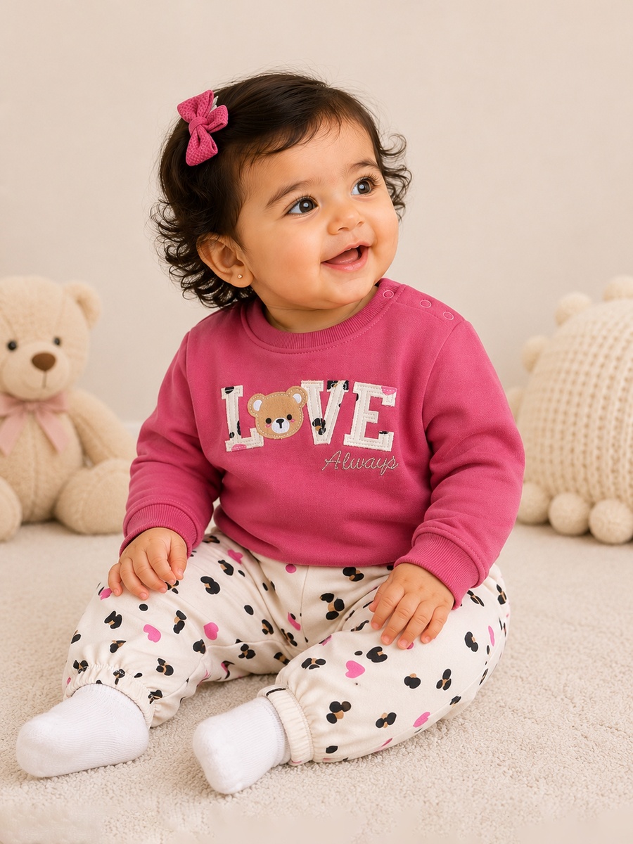 Girls Graphic Sweatshirt and Printed Joggers Set