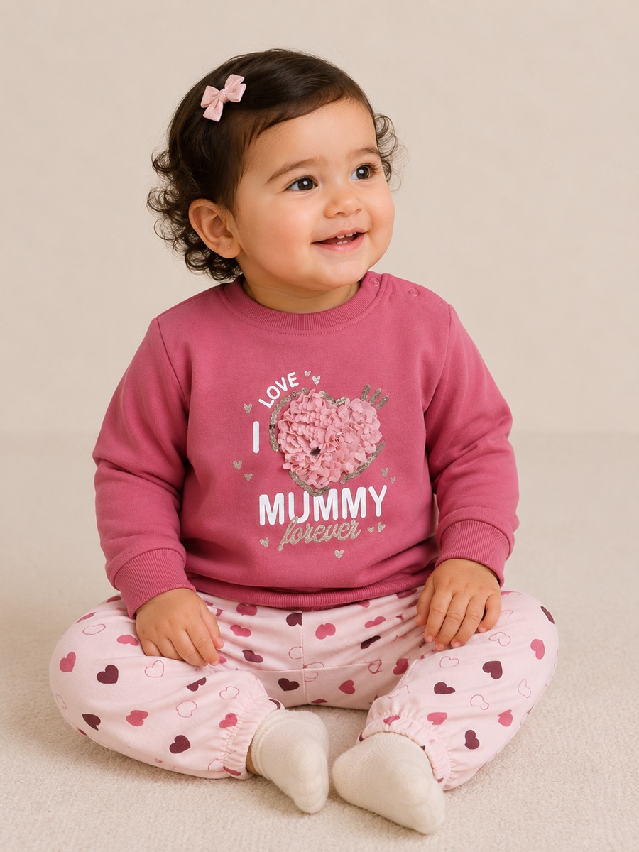 Baby Girls Graphic Sweatshirt and Printed Joggers Set