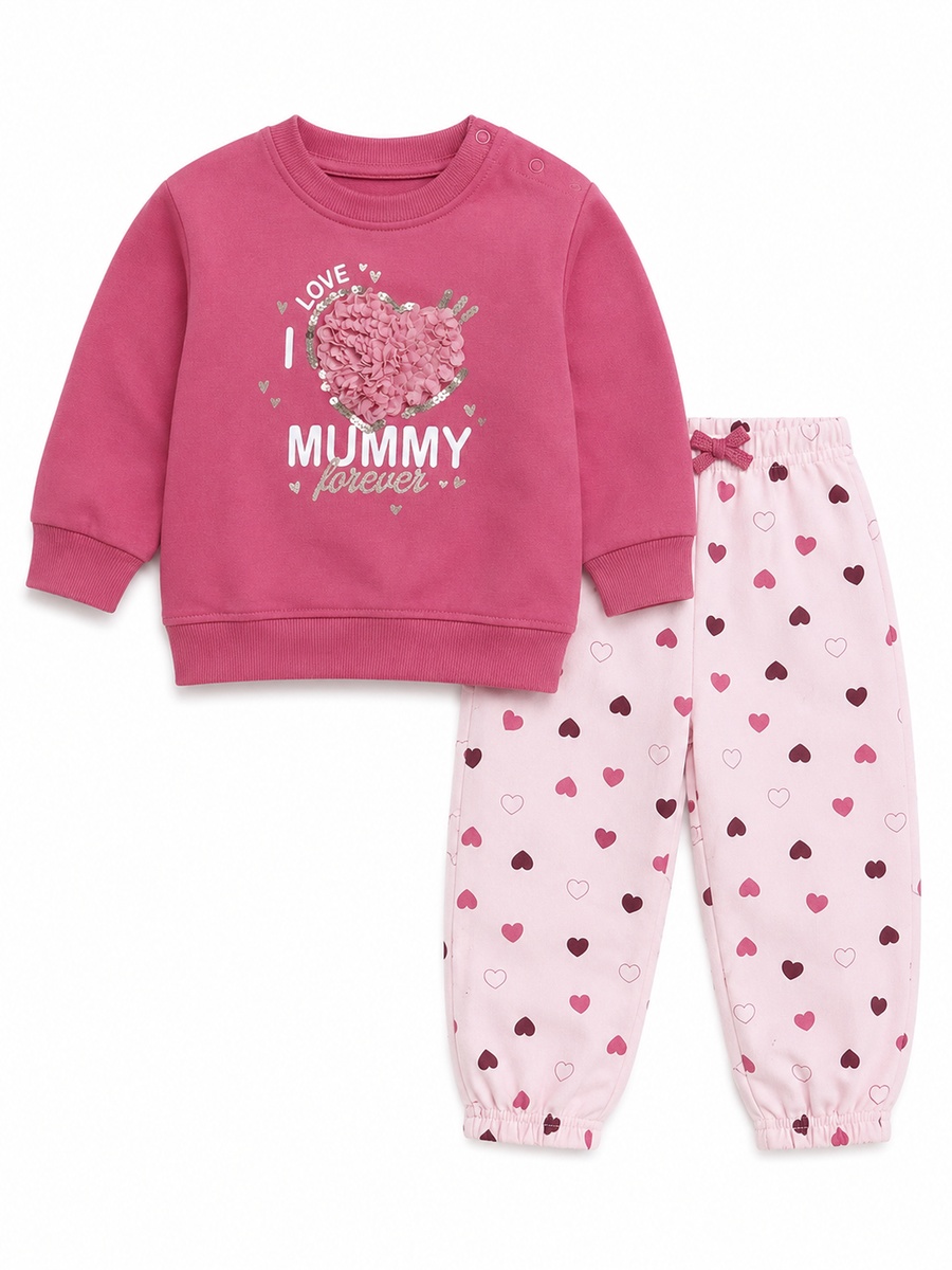 Baby Girls Graphic Sweatshirt and Printed Joggers Set