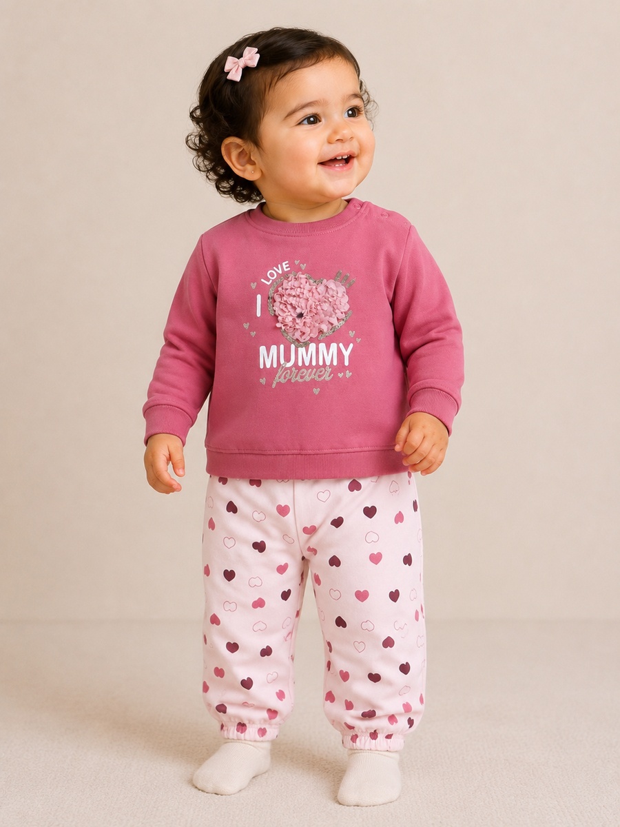 Baby Girls Graphic Sweatshirt and Printed Joggers Set