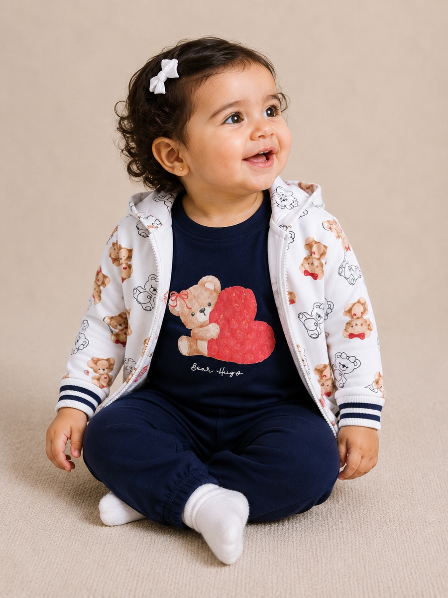 Girls 3-Piece Printed Zip Hoodie, Top and Joggers Set