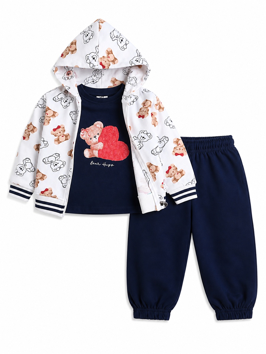 Girls 3-Piece Printed Zip Hoodie, Top and Joggers Set