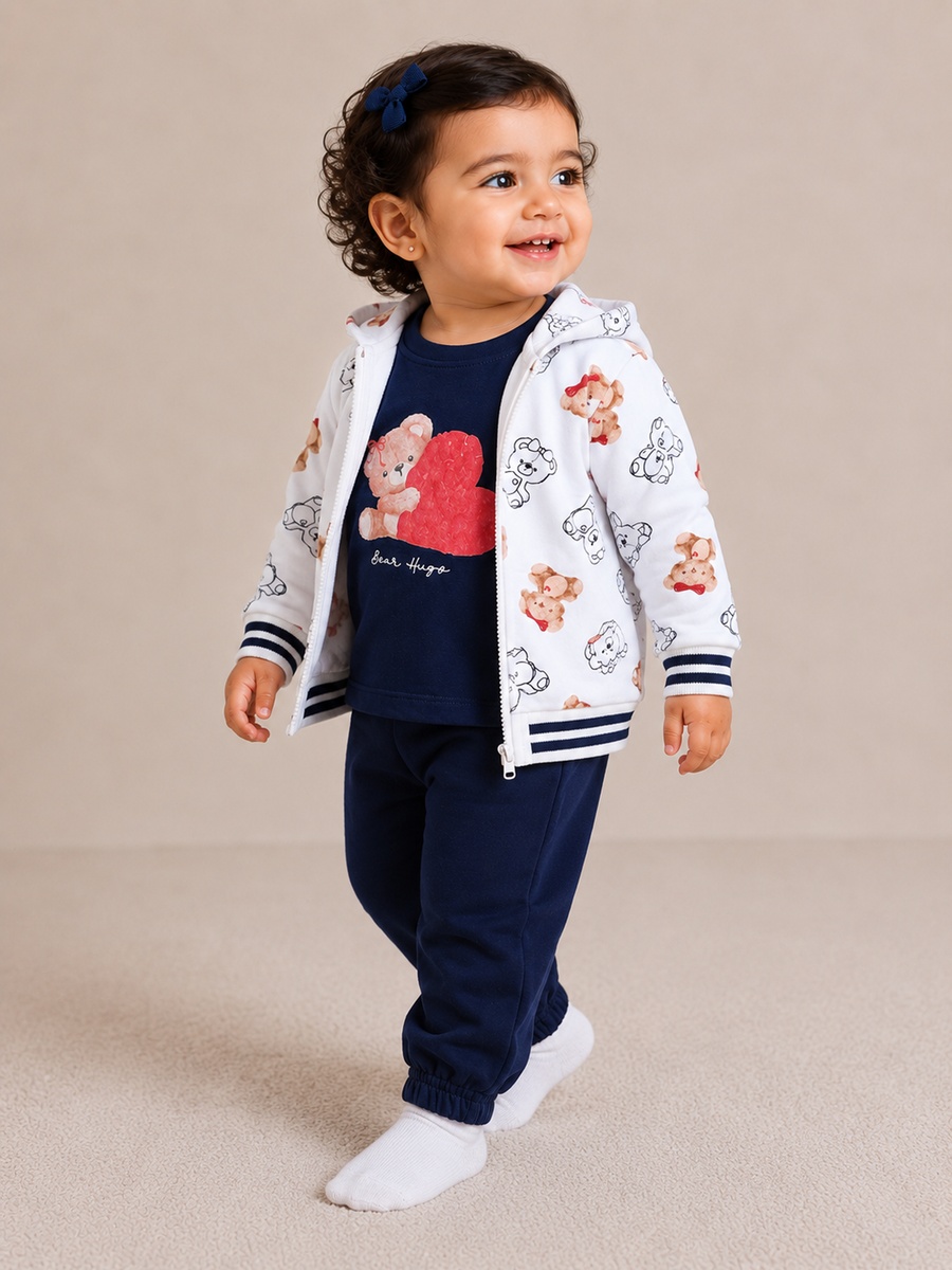 Girls 3-Piece Printed Zip Hoodie, Top and Joggers Set
