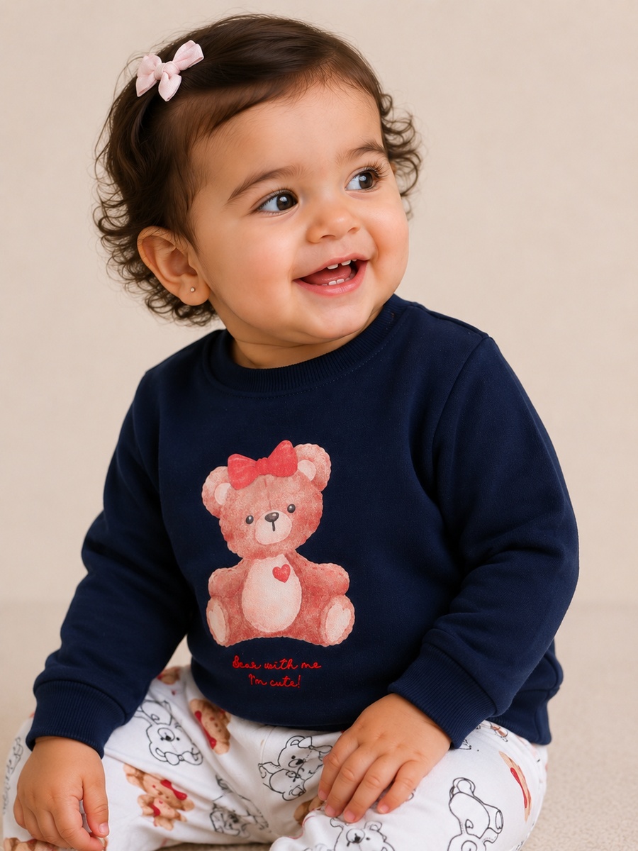Girls Graphic Sweatshirt and Printed Joggers Set