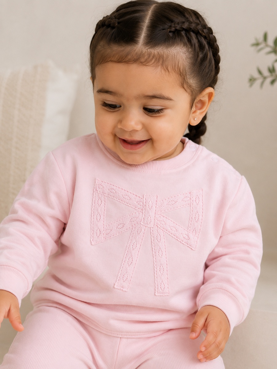 Girls Ribbon Detail Sweatshirt and Pants Set