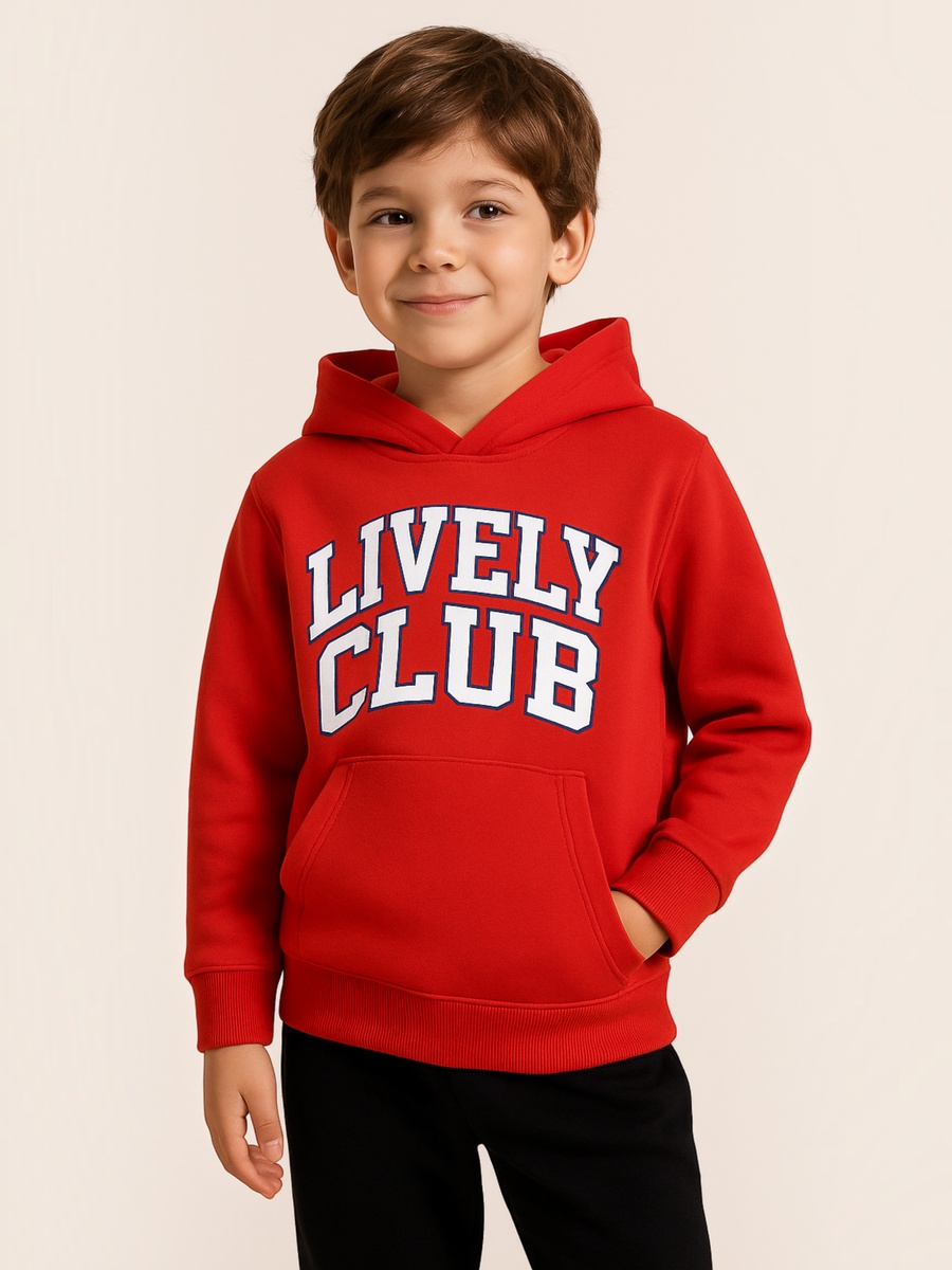 Boys Text Print Hoodie with Front Pocket