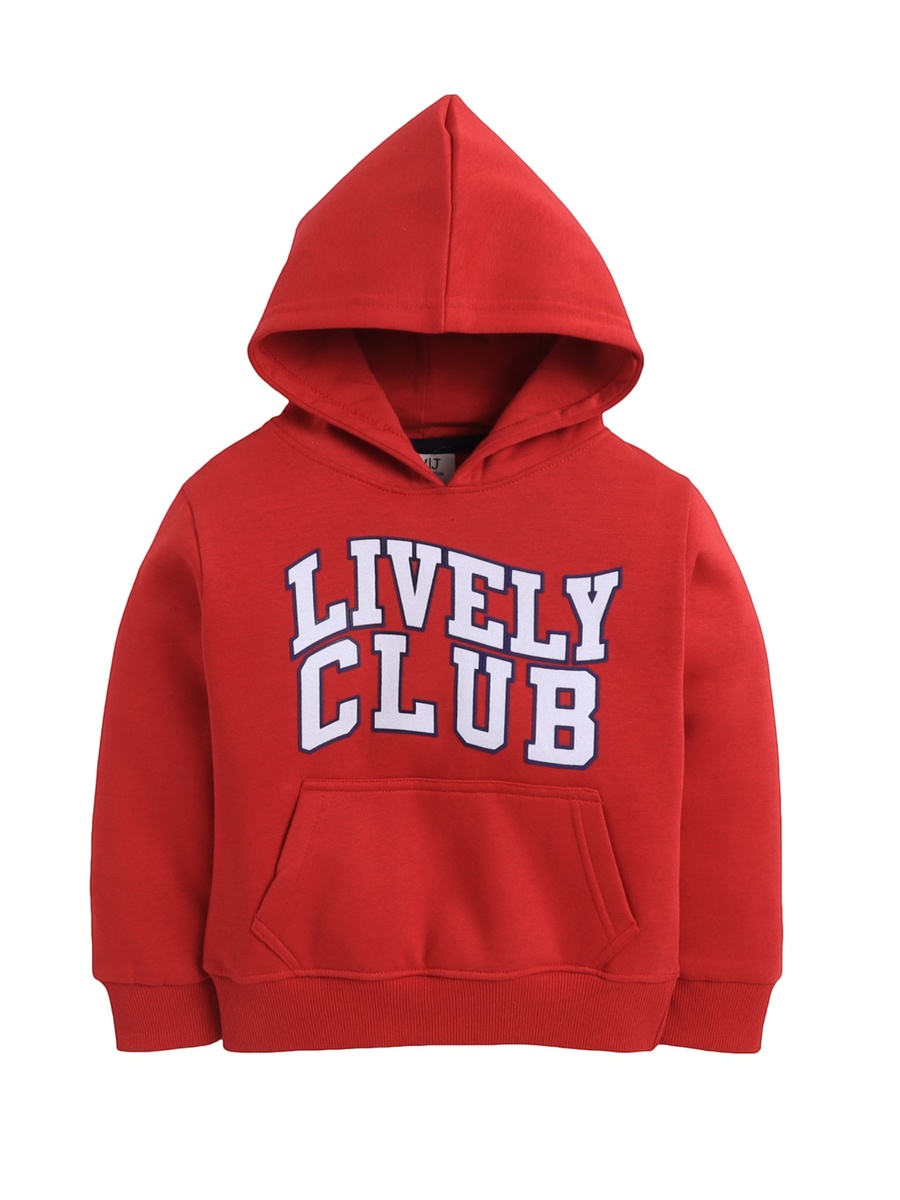 Boys Text Print Hoodie with Front Pocket