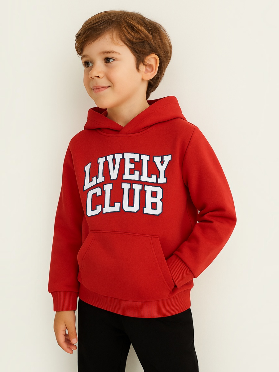 Boys Text Print Hoodie with Front Pocket