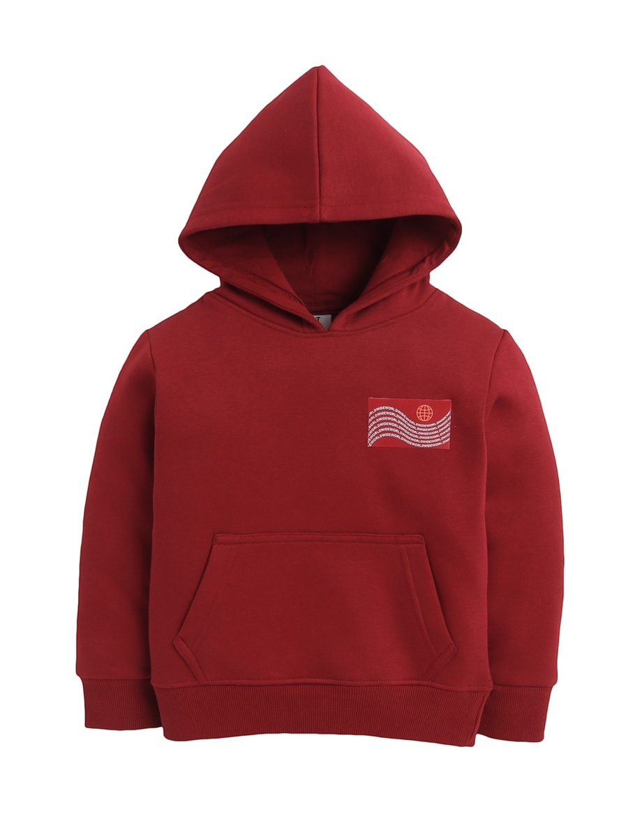 Boys Maroon Worldwide Print Hoodie