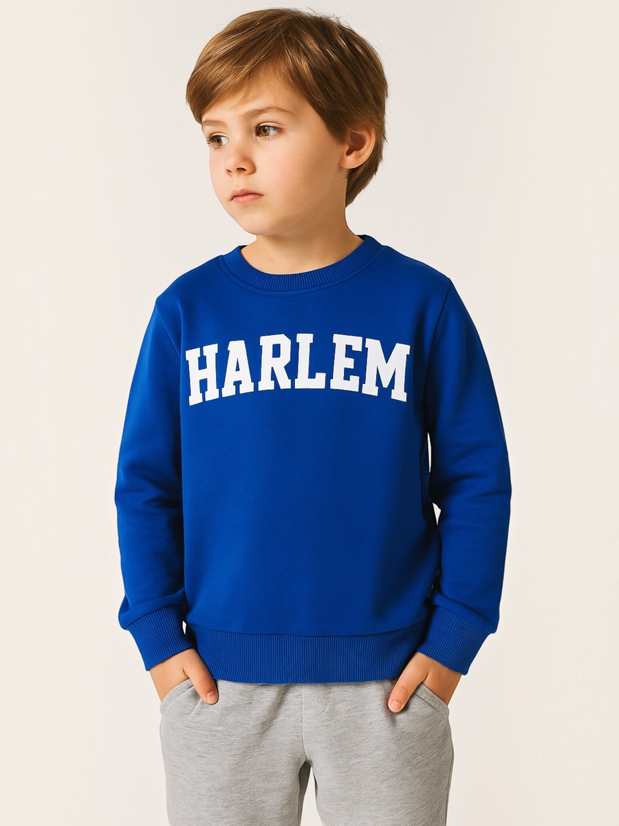 Boys Blue Text Print Sweatshirt