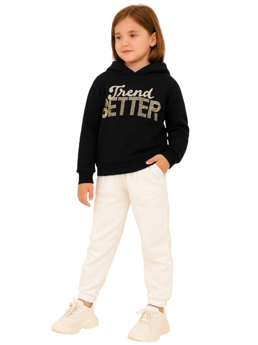 Girls Black Printed Long Sleeve Hoodie