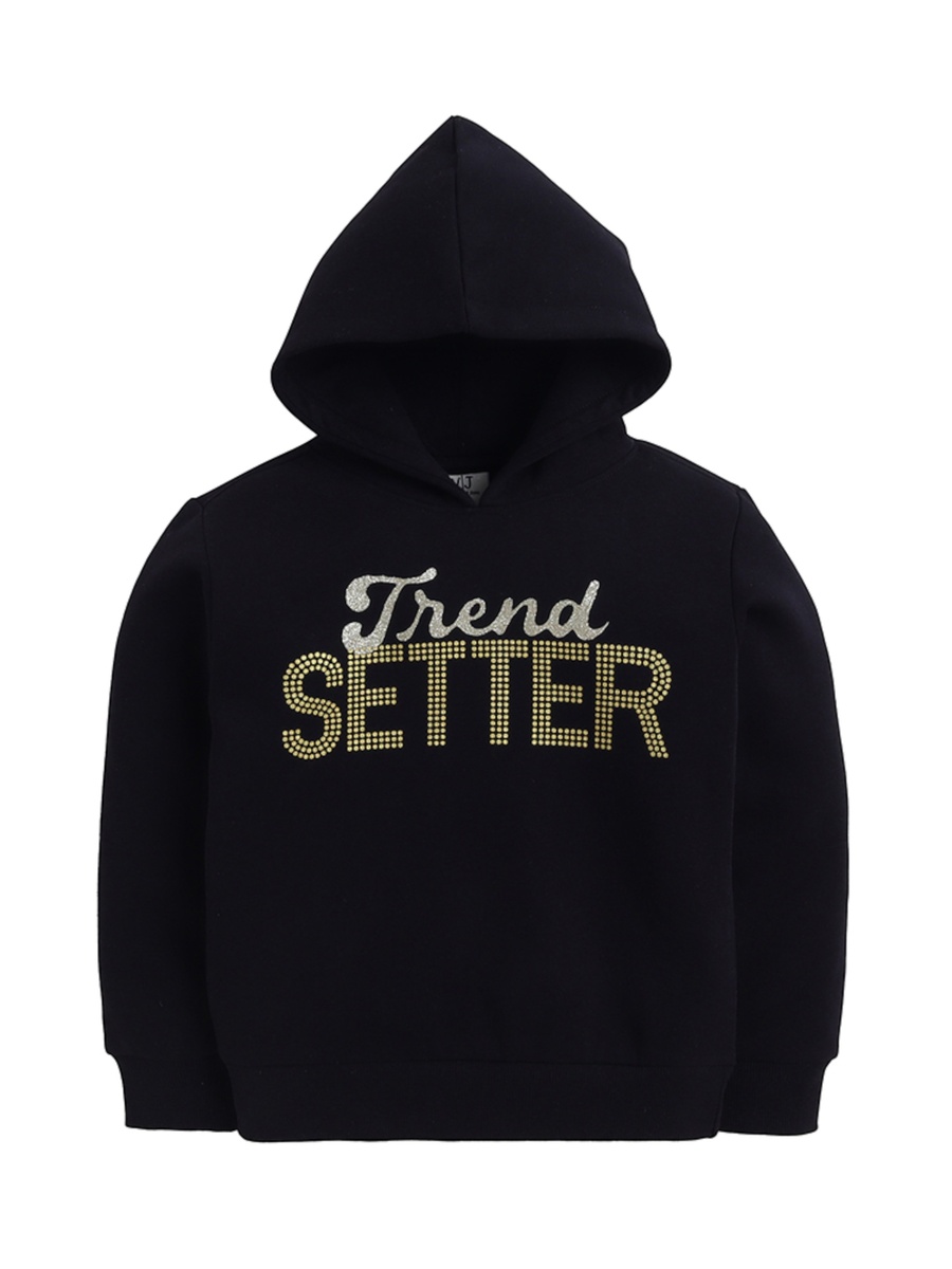Girls Black Printed Long Sleeve Hoodie