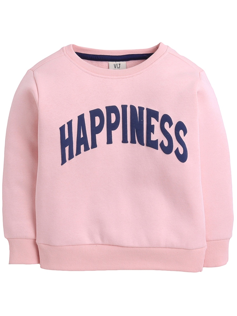 Girls Happiness Print Cotton Fleece Sweatshirt