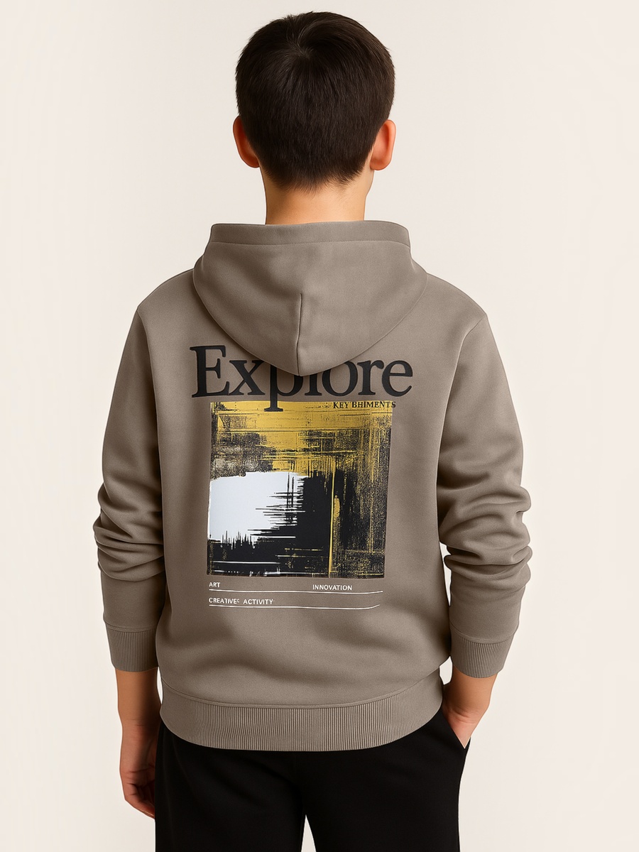 Boys Olive Explore Printed Hoodie