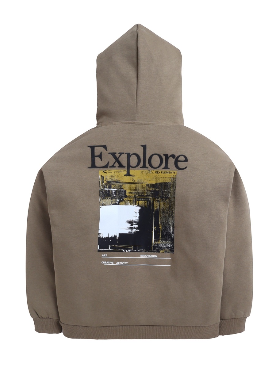 Boys Olive Explore Printed Hoodie