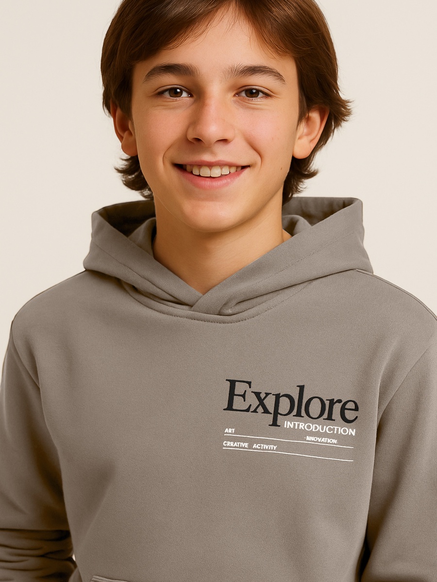 Boys Olive Explore Printed Hoodie