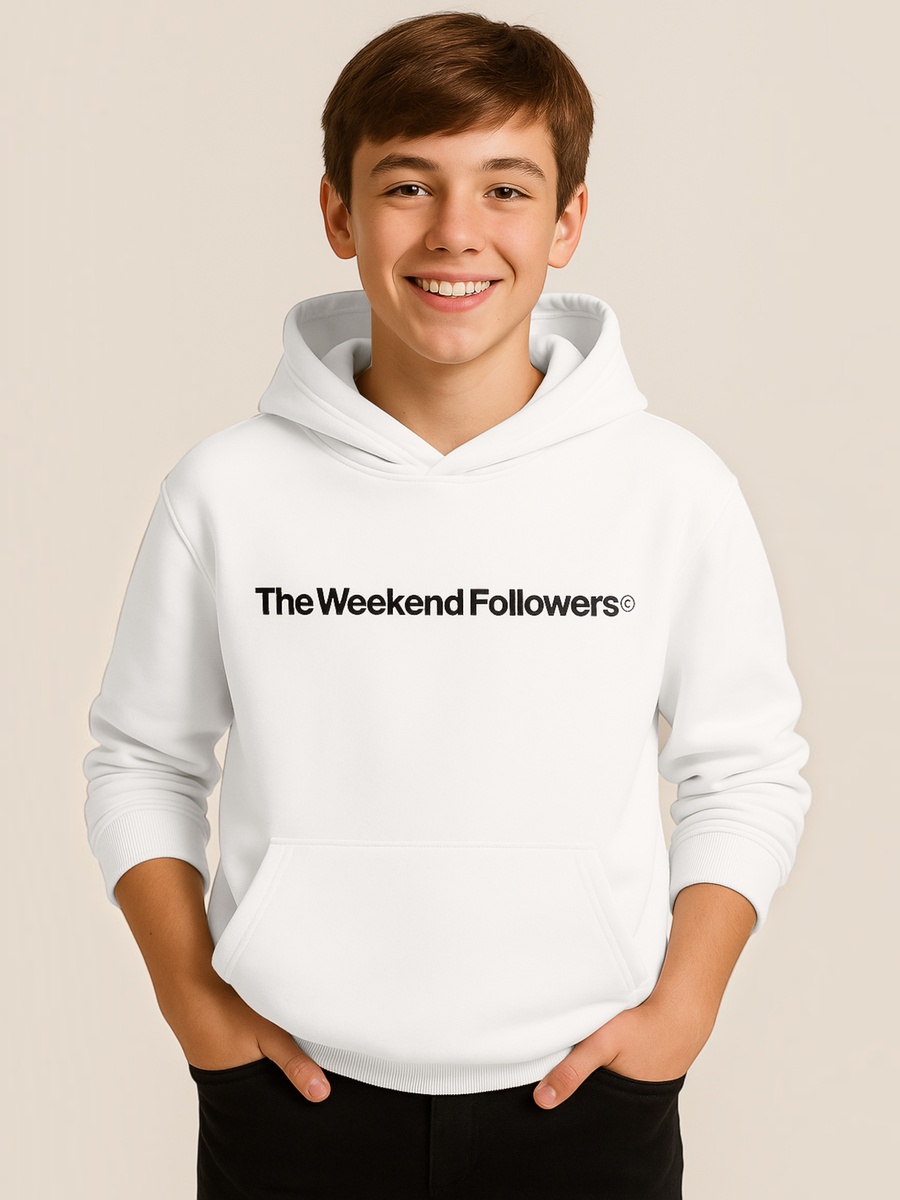 Boys White Text Print Hoodie