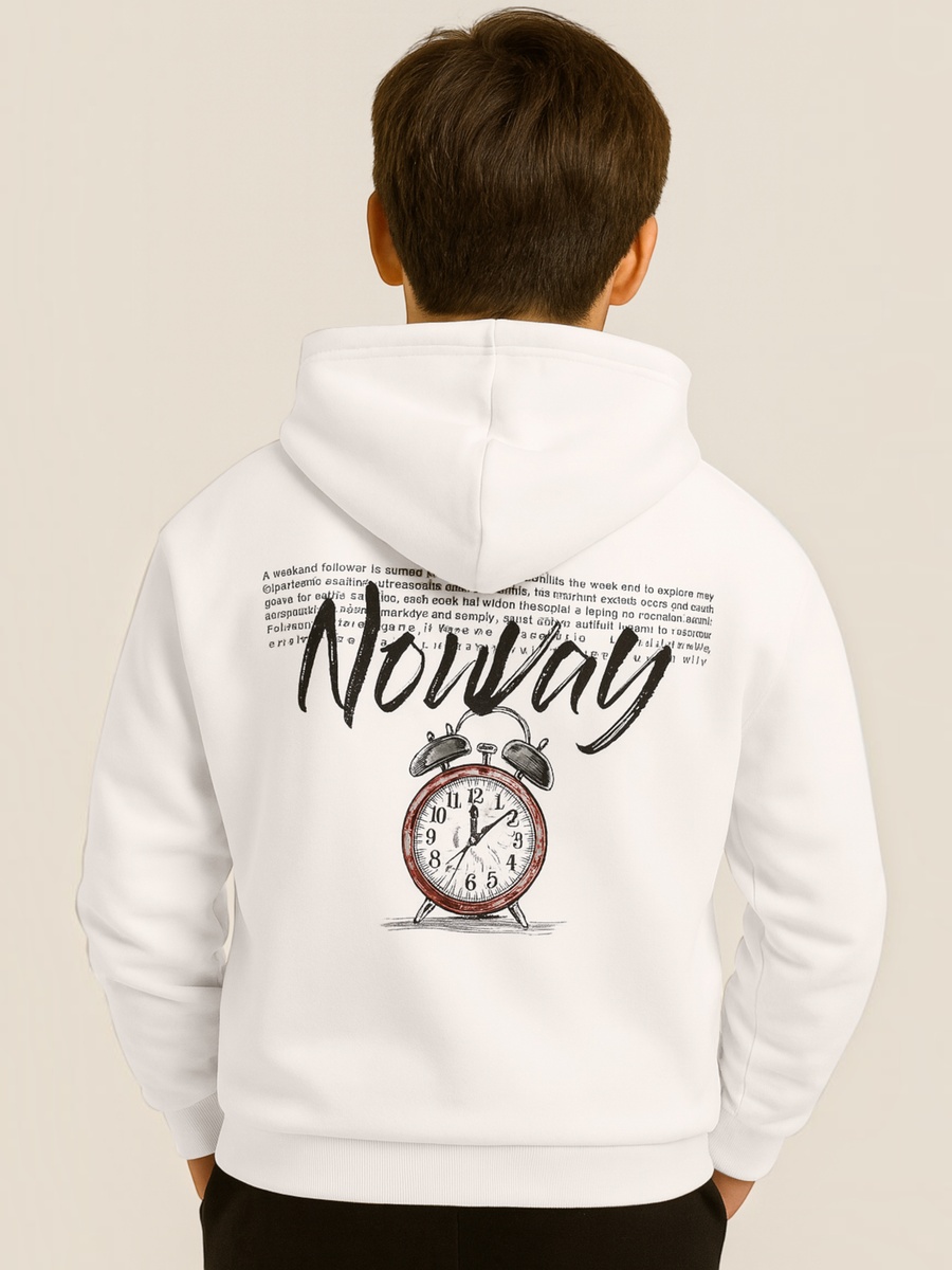 Boys White Text Print Hoodie