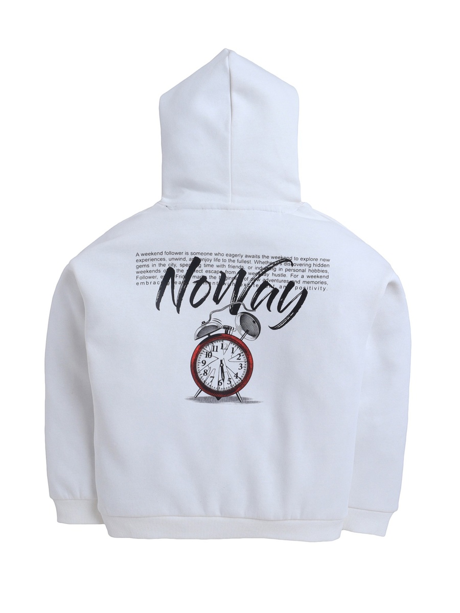 Boys White Text Print Hoodie