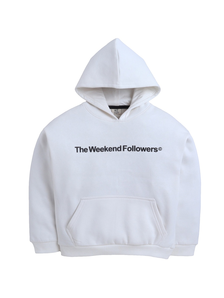 Boys White Text Print Hoodie