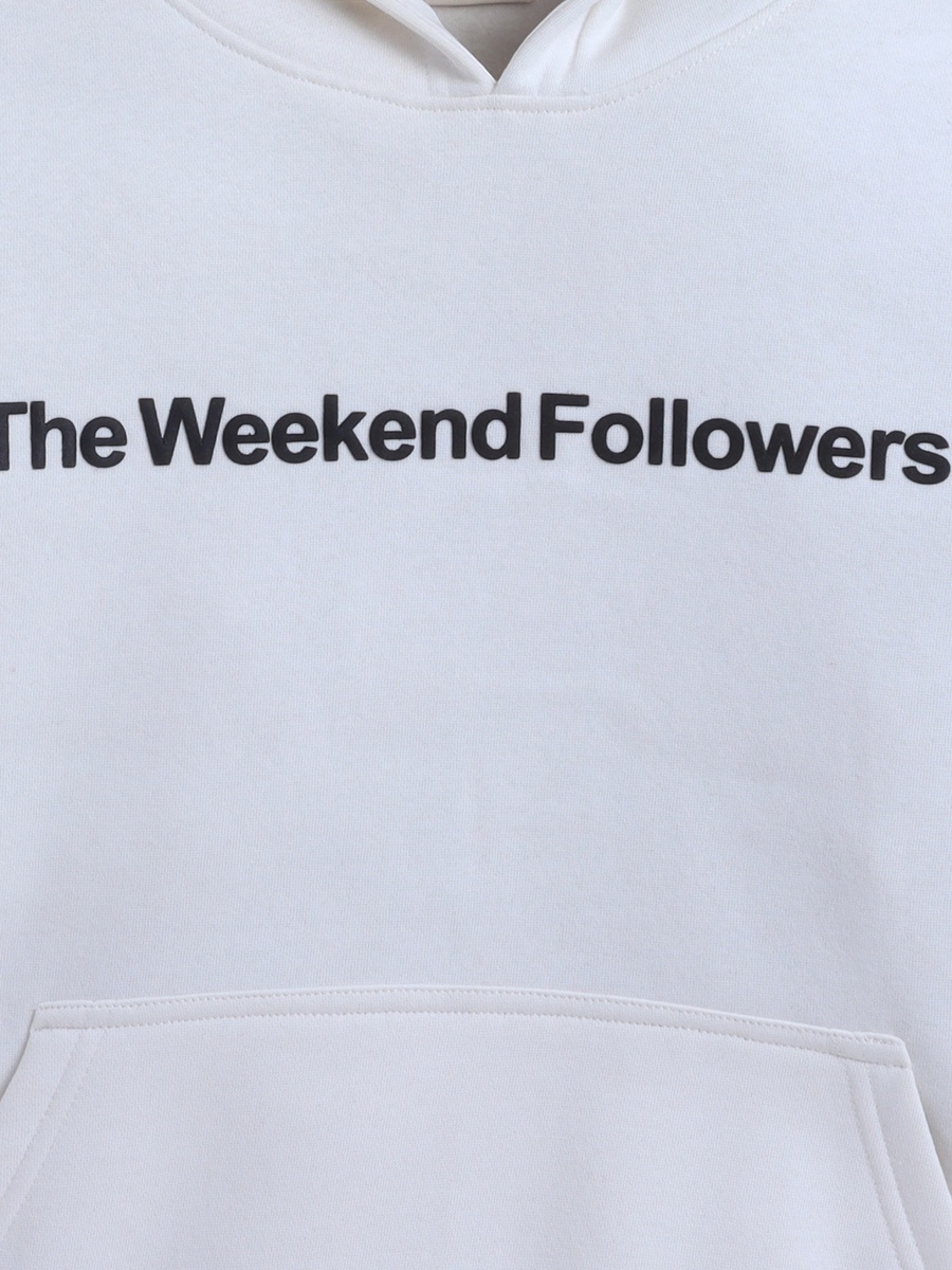 Boys White Text Print Hoodie