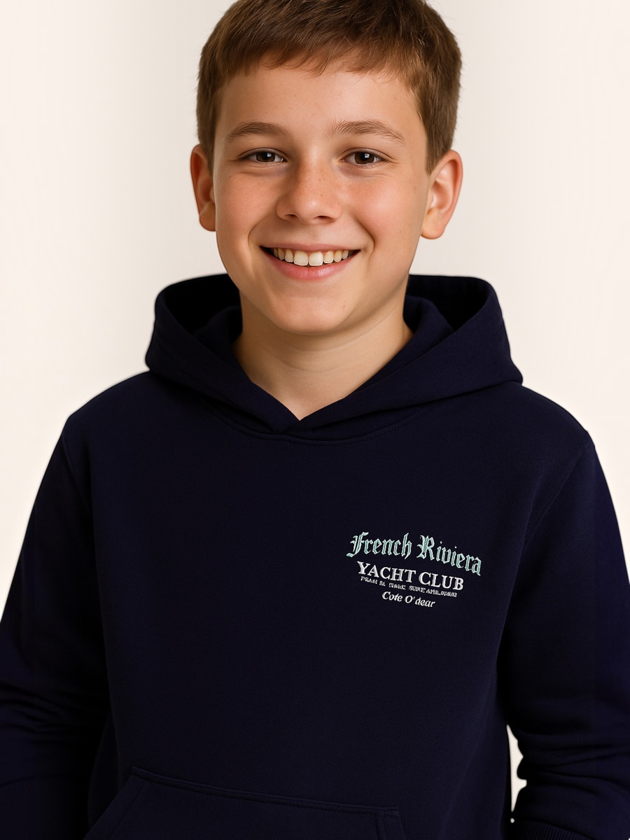 Boys Navy Text Print Hoodie with Pocket